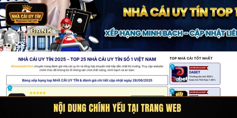 Nội dung chính yếu tại trang web 